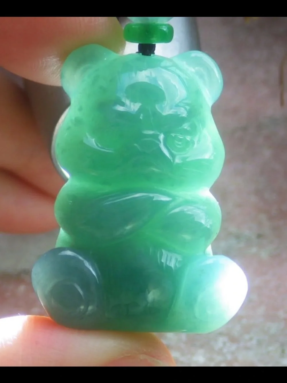 Certificate JADEITE Jade dark Green wealth bear angry panda Pendant